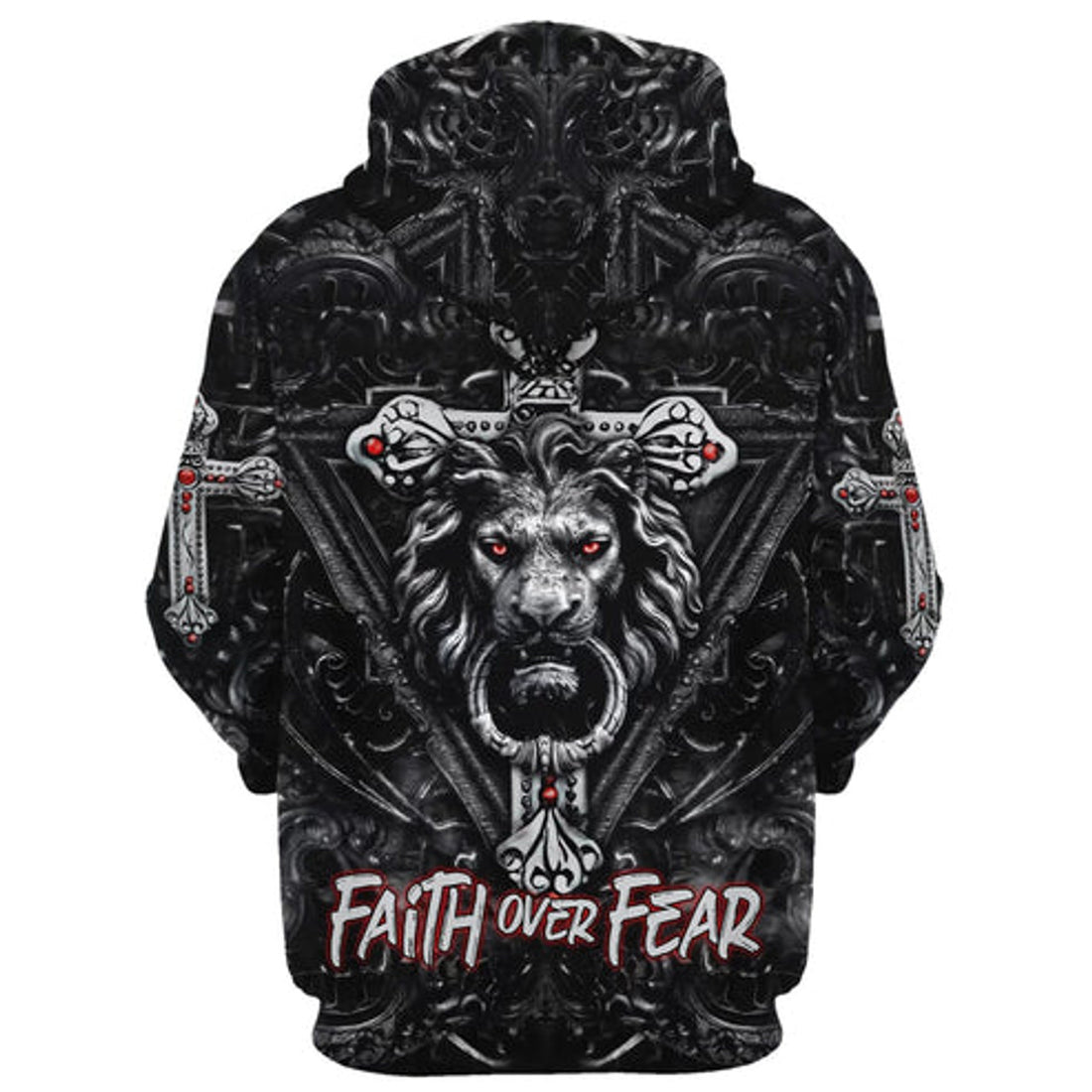 FUNSTUFFPRINT 3D Faith Over Fear - Gothic Lion Black 3D Hoodie and Zip Hoodie