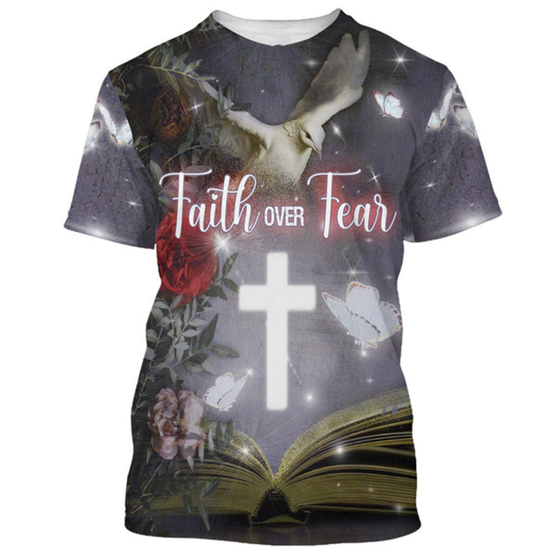 FUNSTUFFPRINT Faith Over Fear Christian 3D T-shirt