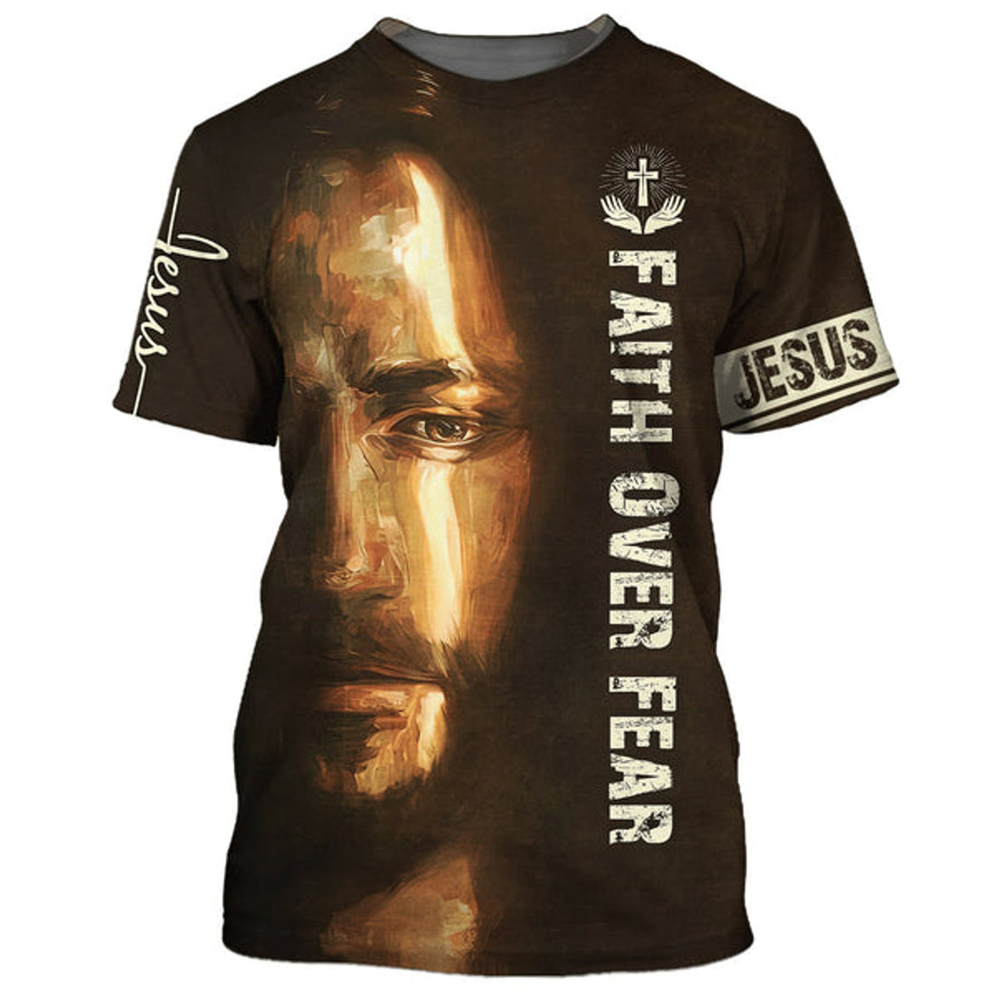 FUNSTUFFPRINT Faith Over Fear Christian Jesus 3D All Over Printed Shirt for Men and Women 3D T-shirt