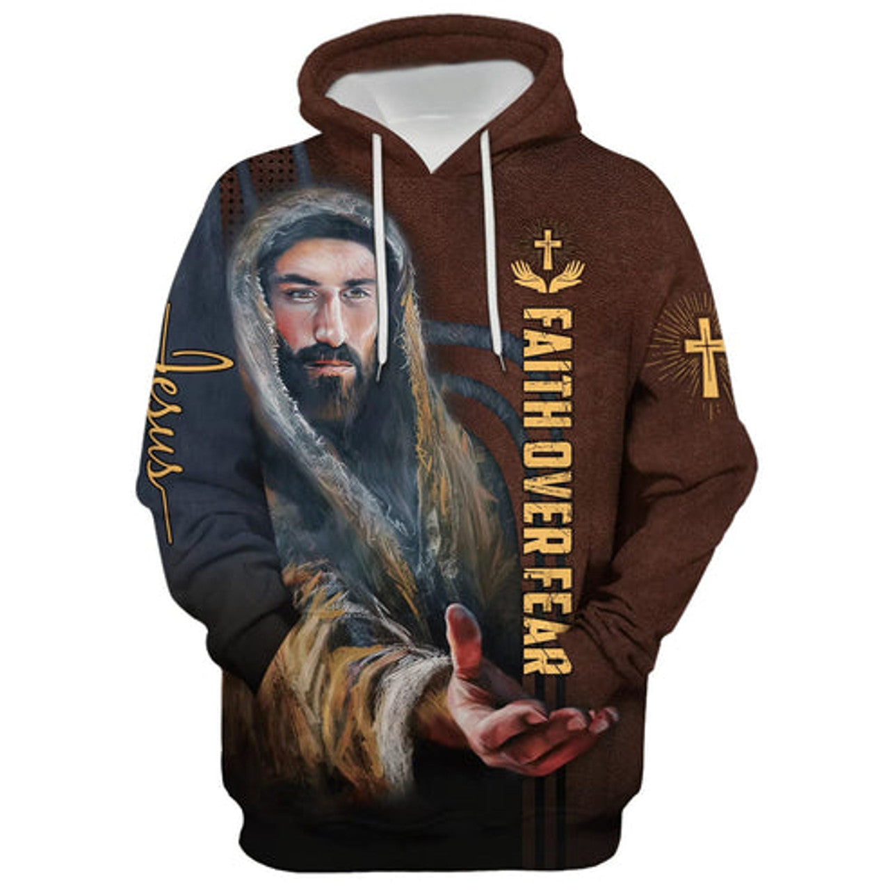 FUNSTUFFPRINT 3D Faith Over Fear Christian Jesus 3D Hoodie and Zip Hoodie