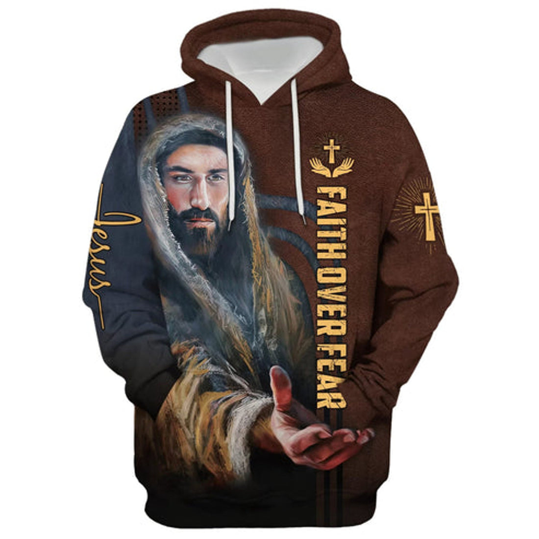 FUNSTUFFPRINT 3D Faith Over Fear Christian Jesus 3D Hoodie and Zip Hoodie