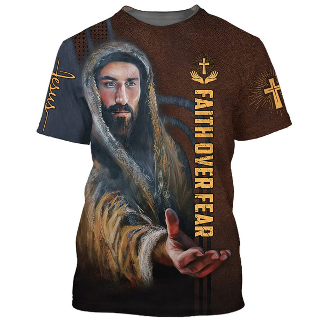 FUNSTUFFPRINT Faith Over Fear Christian Jesus Vertical Cross 3D All Over Printed Shirt for Men and Women 3D T-shirt