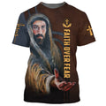 FUNSTUFFPRINT Faith Over Fear Christian Jesus Vertical Cross 3D All Over Printed Shirt for Men and Women 3D T-shirt