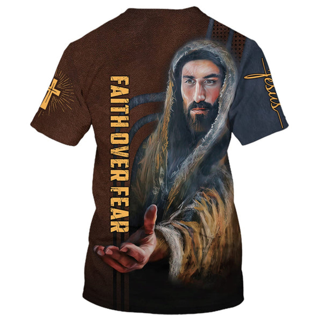 FUNSTUFFPRINT Faith Over Fear Christian Jesus Vertical Cross 3D All Over Printed Shirt for Men and Women 3D T-shirt