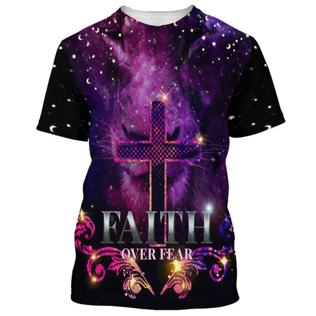 FUNSTUFFPRINT Faith Over Fear Cross Christian 3D T-shirt