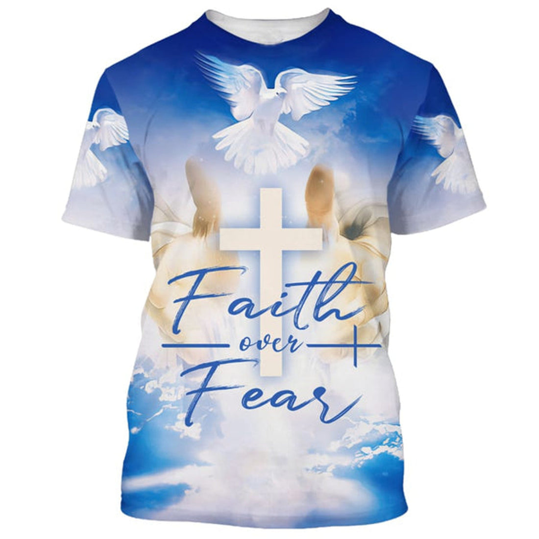 FUNSTUFFPRINT Faith Over Fear Cross Dove 3d Shirts - Christian T-Shirts For Men And Women
 3D T-shirt
