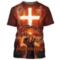 FUNSTUFFPRINT Faith Over Fear Crown Of Thorns Cross Fire 3D All Over Printed Shirt for Men and Women 3D T-shirt