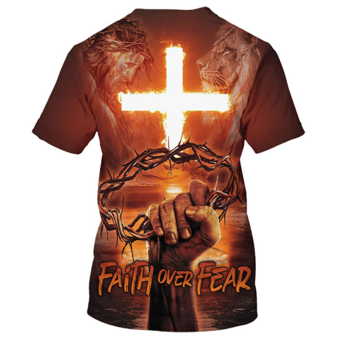 FUNSTUFFPRINT Faith Over Fear Crown Of Thorns Cross Fire 3D All Over Printed Shirt for Men and Women 3D T-shirt