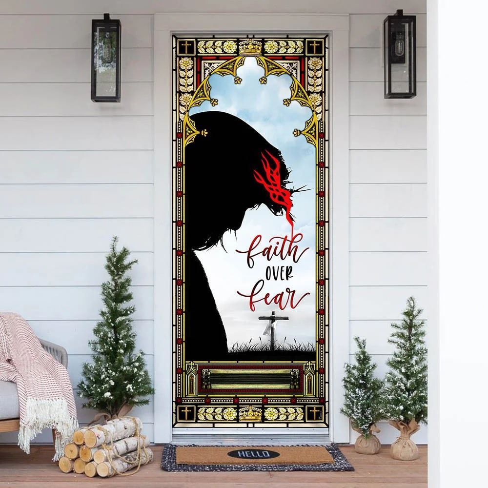 Faith Over Fear Door Cover, Christian Door Decor, Door Christian Church, Christian Door Plaques