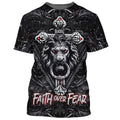 FUNSTUFFPRINT Faith Over Fear Gothic Lion Black 3D All Over Printed Shirt for Men and Women 3D T-shirt