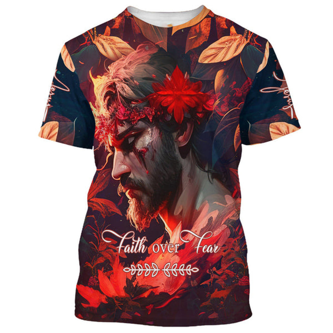 FUNSTUFFPRINT Faith Over Fear Jesus Christian 3D T-shirt