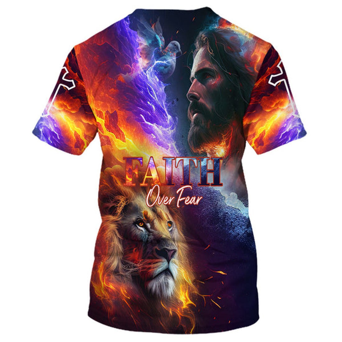 FUNSTUFFPRINT Faith Over Fear Jesus And Lion Christian 3D T-shirt