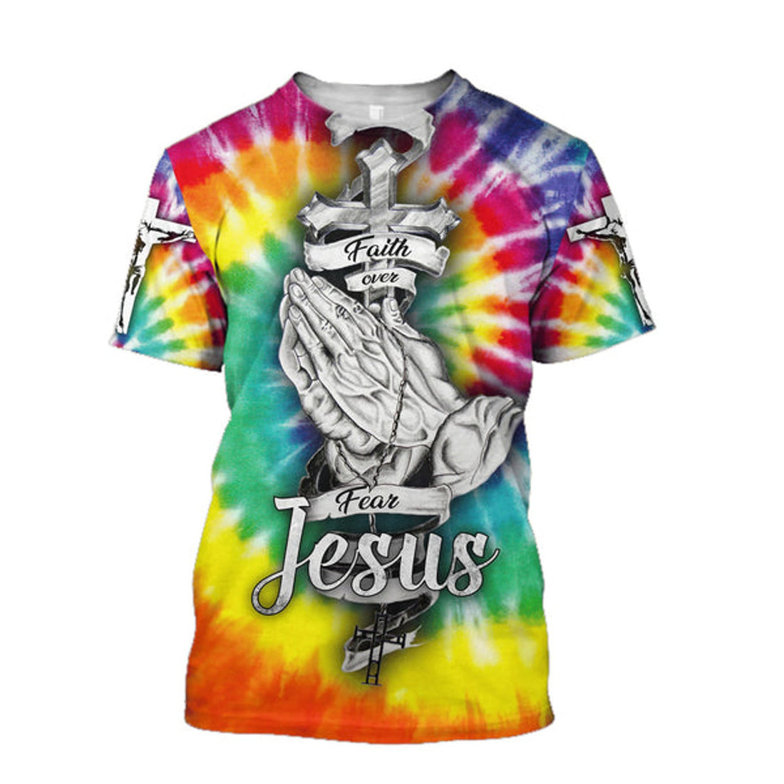 FUNSTUFFPRINT Faith Over Fear Jesus Colorful Shirts - Christian 3D T-shirt