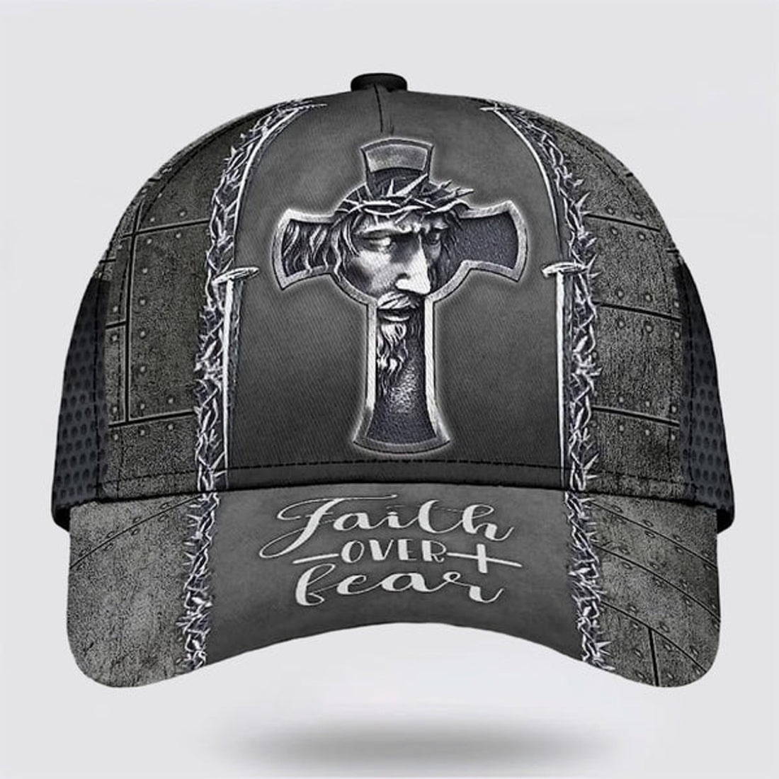 FUNSTUFFPRINT Faith Over Fear Jesus Cross Baseball Cap - Christian Hats for Men and Women
