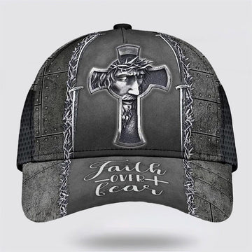 FUNSTUFFPRINT Faith Over Fear Jesus Cross Baseball Cap - Christian Hats for Men and Women
