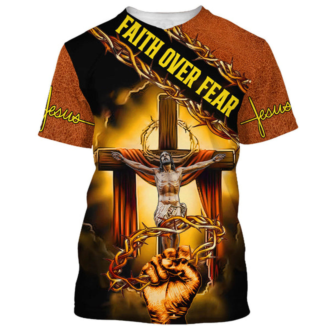 FUNSTUFFPRINT Faith Over Fear Jesus Crucifixion Crown Of Thorns 3D T-Shirts - Christian Shirts For Men&Women 3D T-shirt