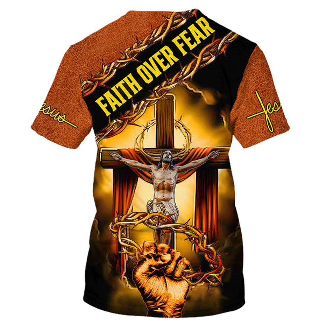 FUNSTUFFPRINT Faith Over Fear Jesus Crucifixion Crown Of Thorns 3D T-Shirts - Christian Shirts For Men&Women 3D T-shirt