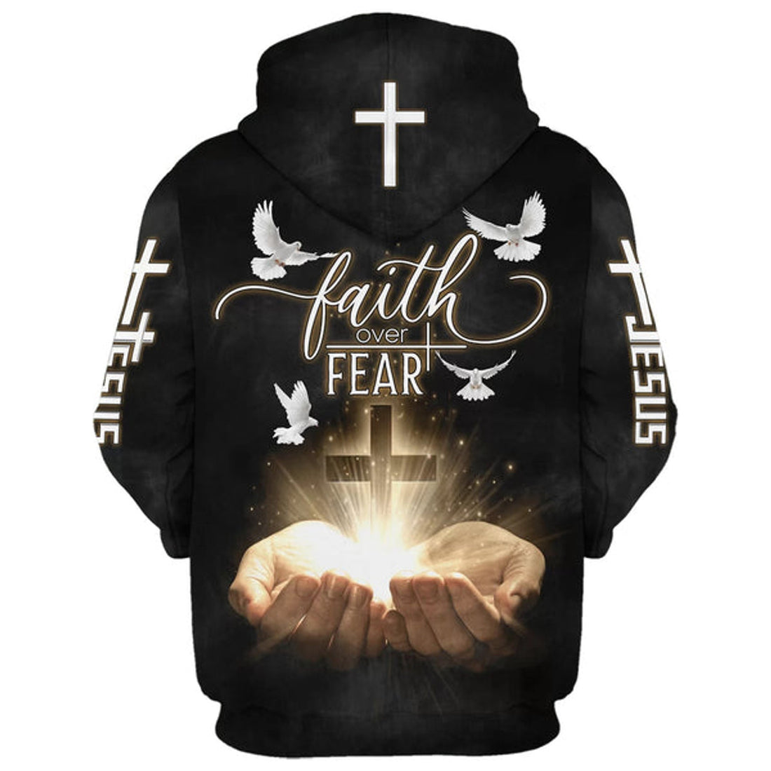 FUNSTUFFPRINT 3D Faith Over Fear Jesus Gods Hand Christian Cross Hoodies Jesus Hoodie Men & Women Christian 3D Hoodie and Zip Hoodie
