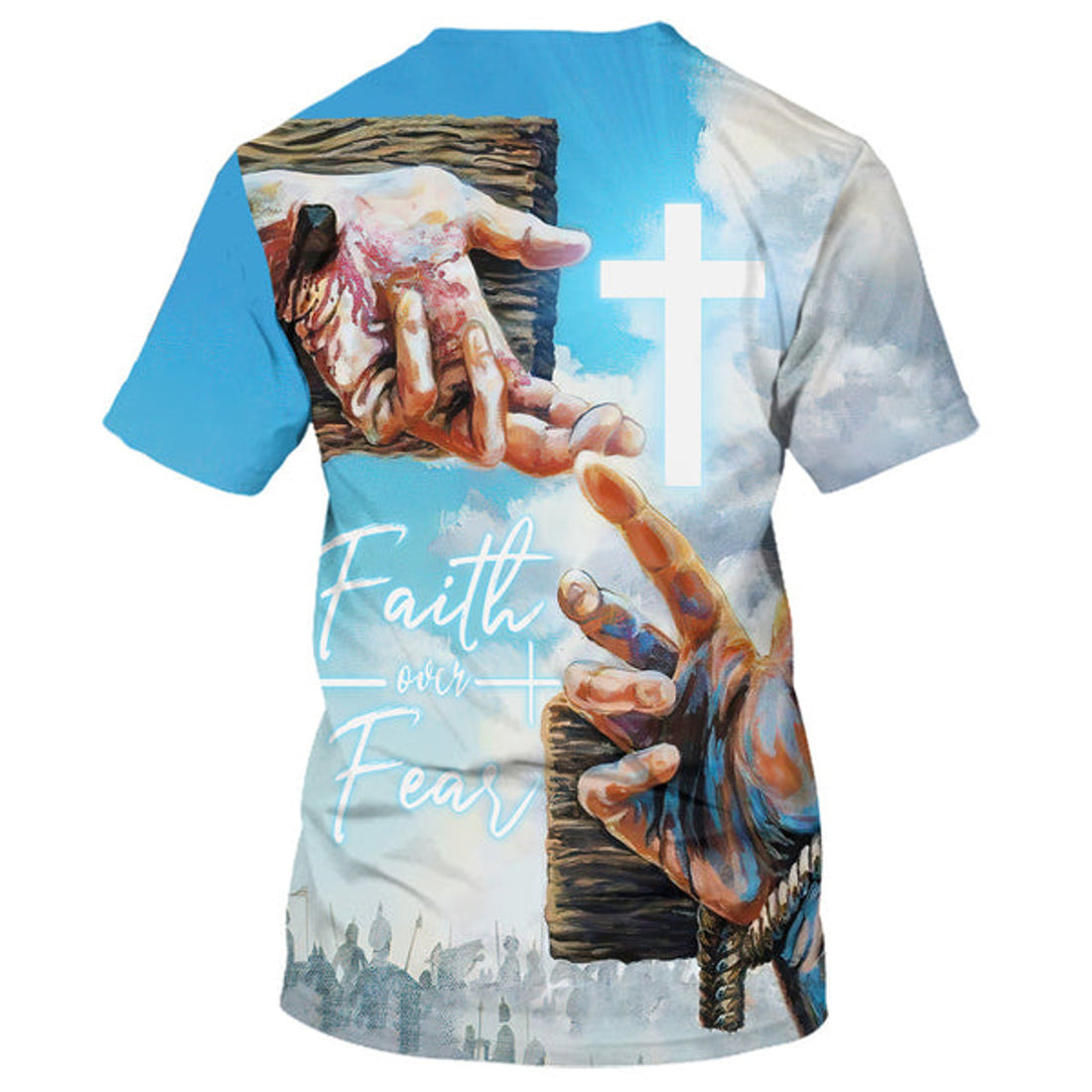 FUNSTUFFPRINT Faith Over Fear Jesus Hands Christian 3D T-shirt