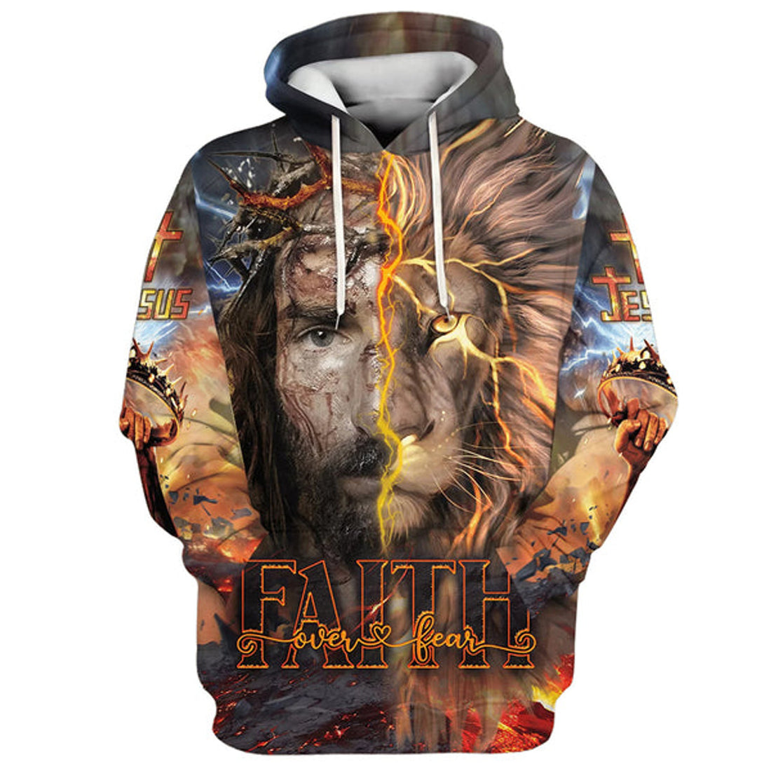 FUNSTUFFPRINT 3D Faith Over Fear Jesus Lion Hoodies Jesus Hoodie Men & Women Christian 3D Hoodie and Zip Hoodie