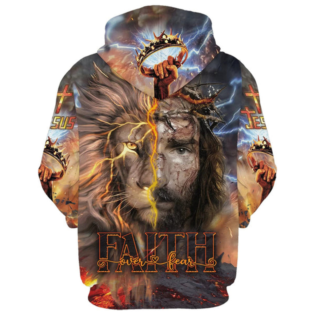 FUNSTUFFPRINT 3D Faith Over Fear Jesus Lion Hoodies Jesus Hoodie Men & Women Christian 3D Hoodie and Zip Hoodie