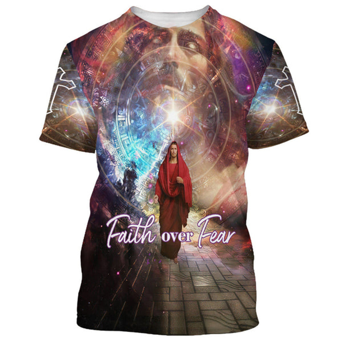 FUNSTUFFPRINT Faith Over Fear Jesus Picture Christian 3D T-shirt