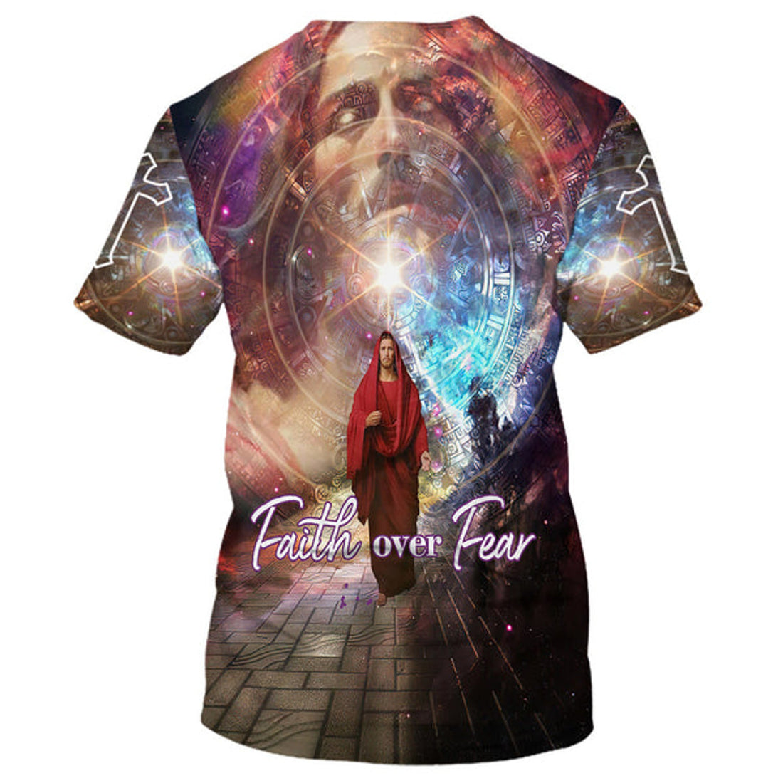FUNSTUFFPRINT Faith Over Fear Jesus Picture Christian 3D T-shirt