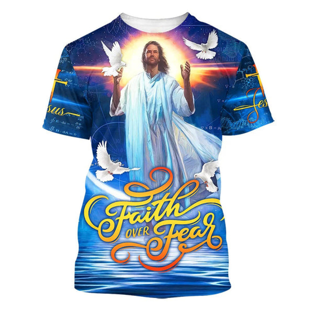 FUNSTUFFPRINT Faith Over Fear Jesus Potrait Christian 3D T-shirt
