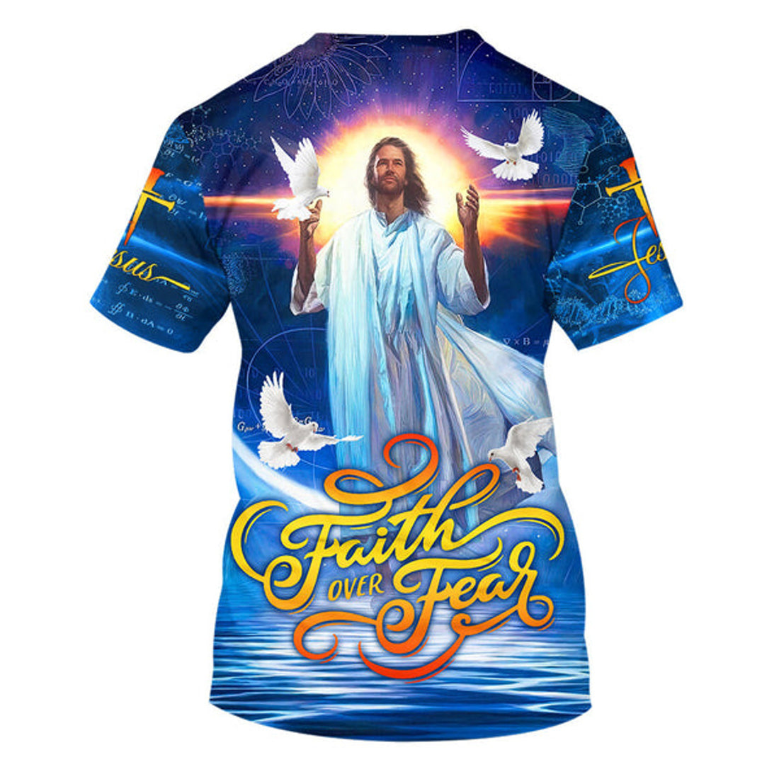 FUNSTUFFPRINT Faith Over Fear Jesus Potrait Christian 3D T-shirt