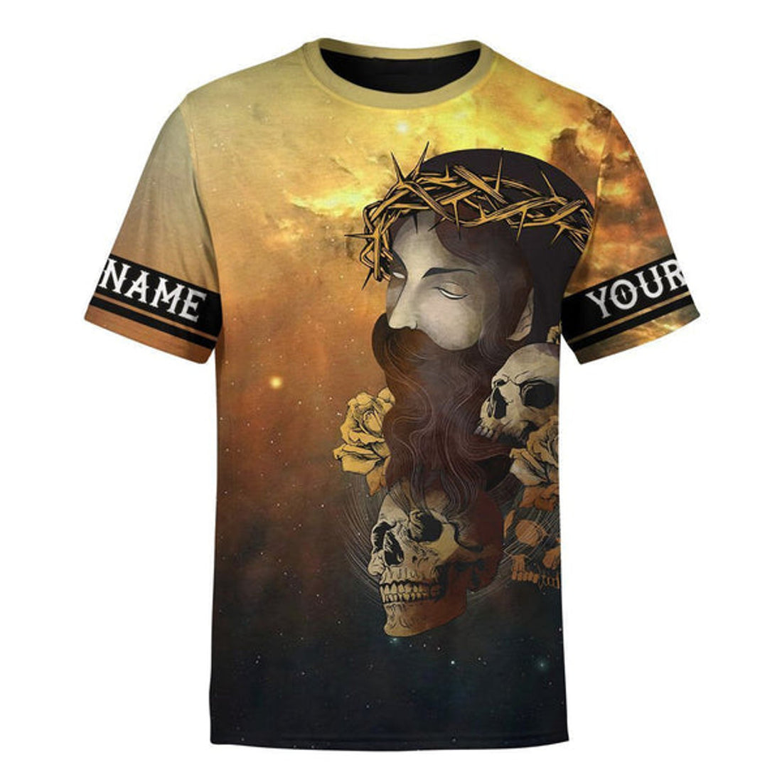 FUNSTUFFPRINT Faith Over Fear Jesus Skull Customized Shirt - Christian 3d Shirts For Men Women - Custom Name 3D T-shirt