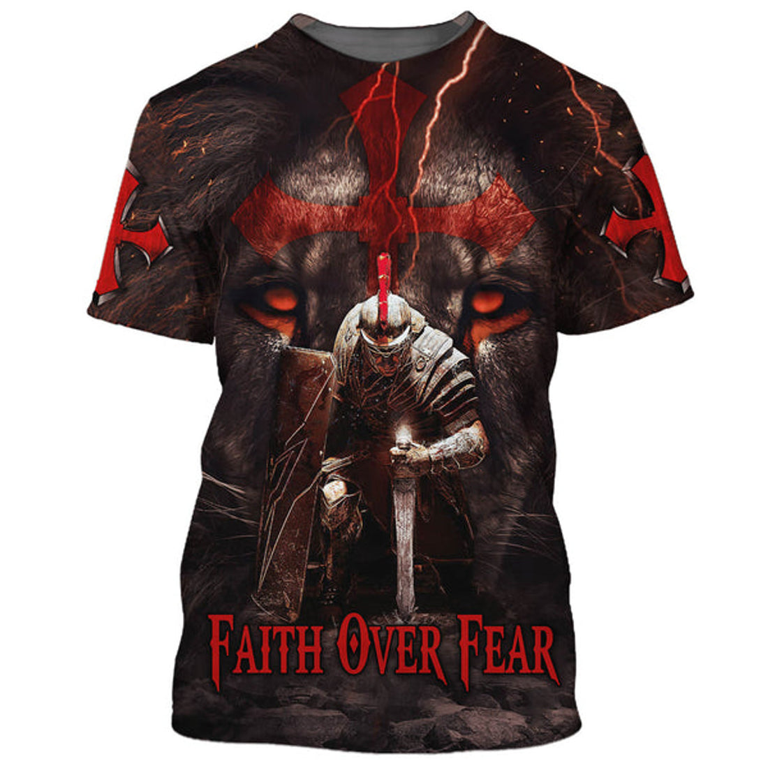 FUNSTUFFPRINT Faith Over Fear Knight Of The Lion 3D All Over Printed Shirt for Men and Women 3D T-shirt