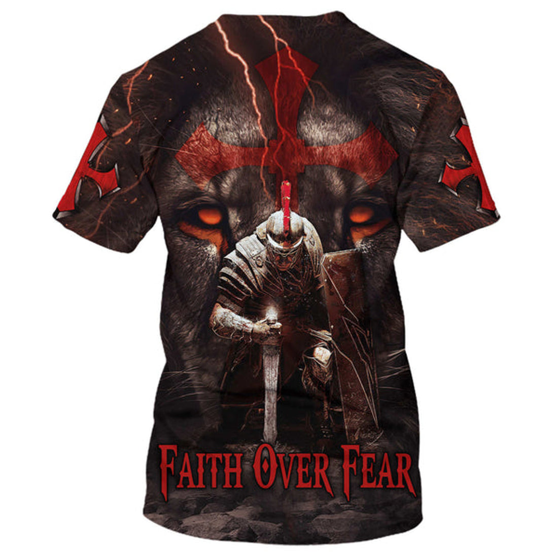 FUNSTUFFPRINT Faith Over Fear Knight Of The Lion 3D All Over Printed Shirt for Men and Women 3D T-shirt