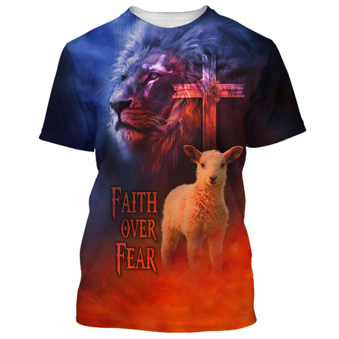 FUNSTUFFPRINT Faith Over Fear Lion And The Lamb 3D T-Shirts - Christian Shirts For Men&Women 3D T-shirt
