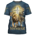 FUNSTUFFPRINT Faith Over Fear Lion Cross 3D All Over Printed Shirt for Men and Women 3D T-shirt