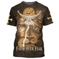 FUNSTUFFPRINT Faith Over Fear Lion Dove Christian 3D T-shirt