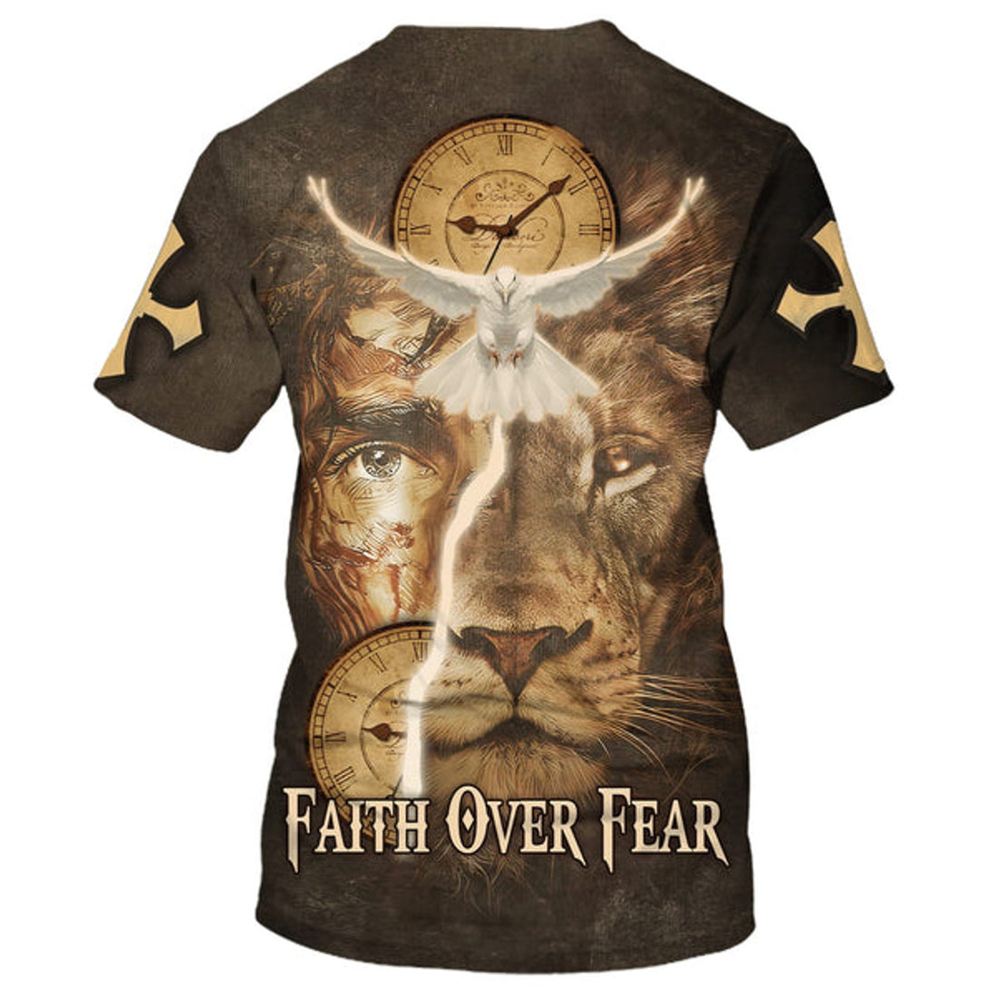 FUNSTUFFPRINT Faith Over Fear Lion Dove Christian 3D T-shirt