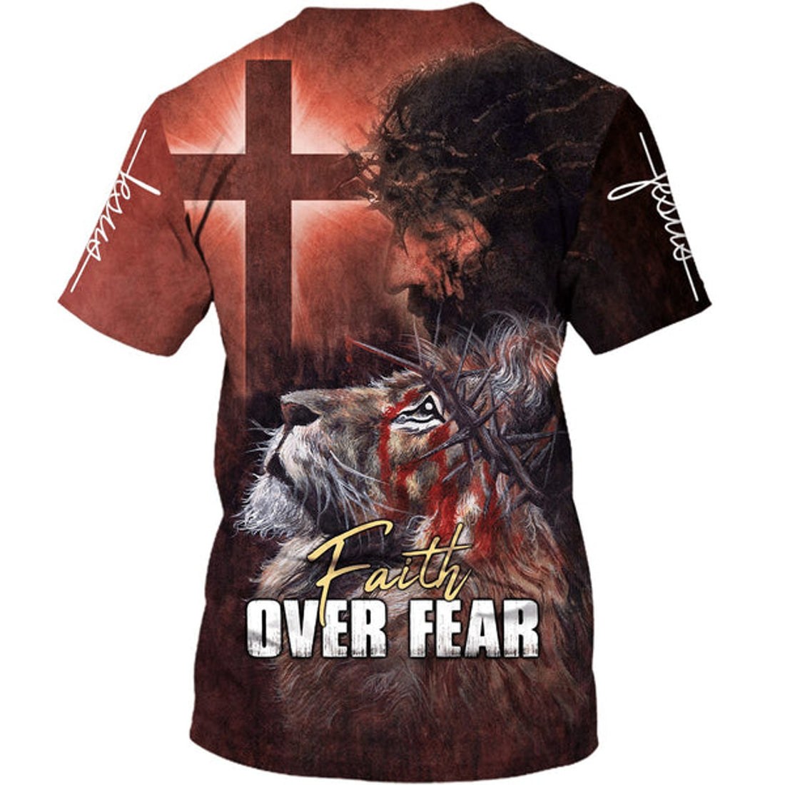 FUNSTUFFPRINT Faith Over Fear Lion Jesus Christian 3D T-shirt