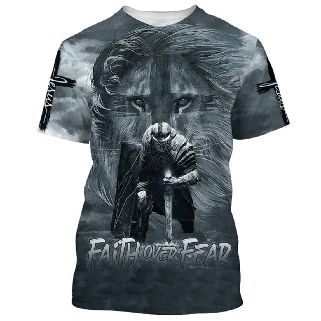 FUNSTUFFPRINT Faith Over Fear Lion Warrior 3D T-Shirts - Christian Shirts For Men&Women 3D T-shirt