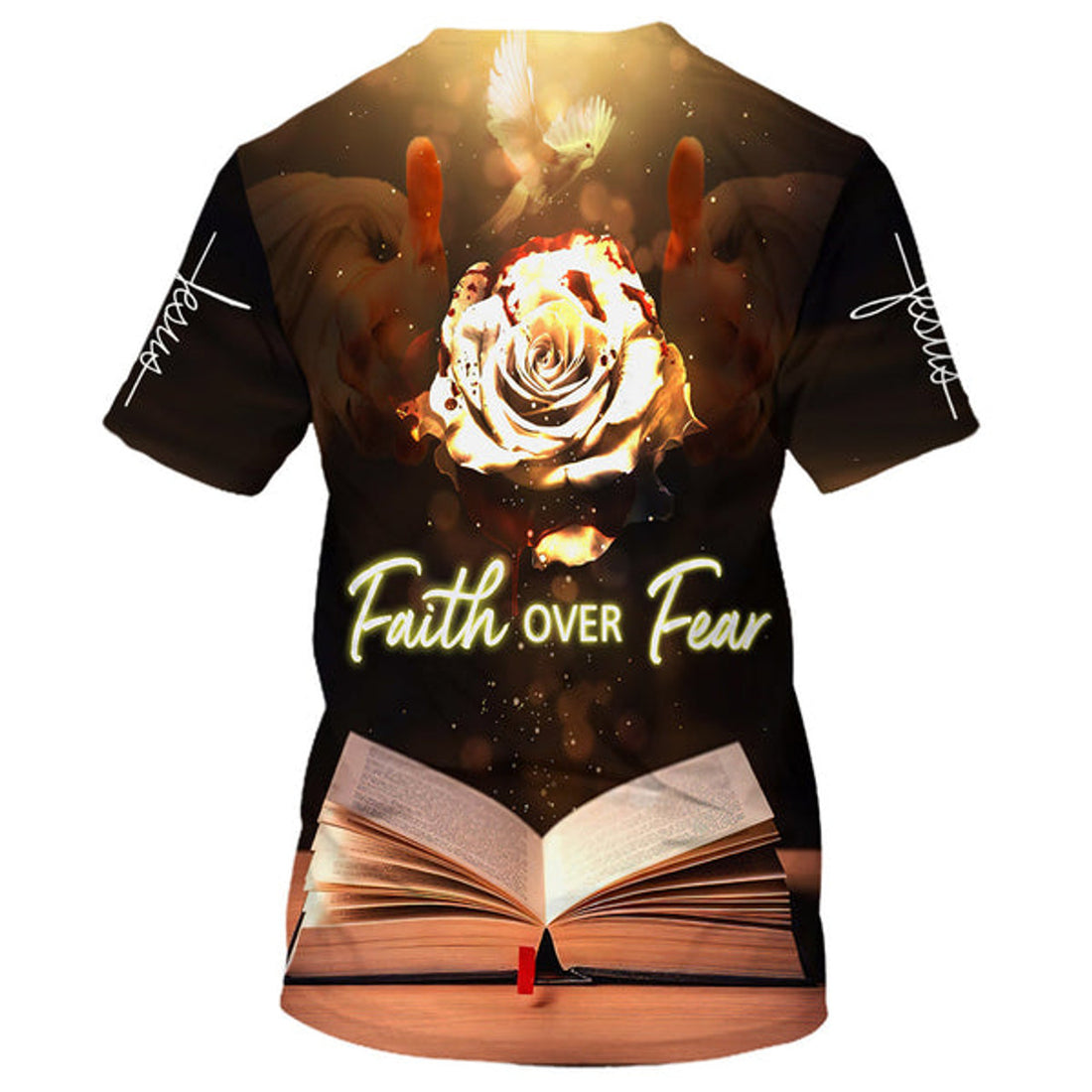 FUNSTUFFPRINT Faith Over Fear Roses Christian 3D T-shirt