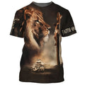 FUNSTUFFPRINT Faith Over Fear Shirts - Crucified Christ Lion Christian 3D T-shirt