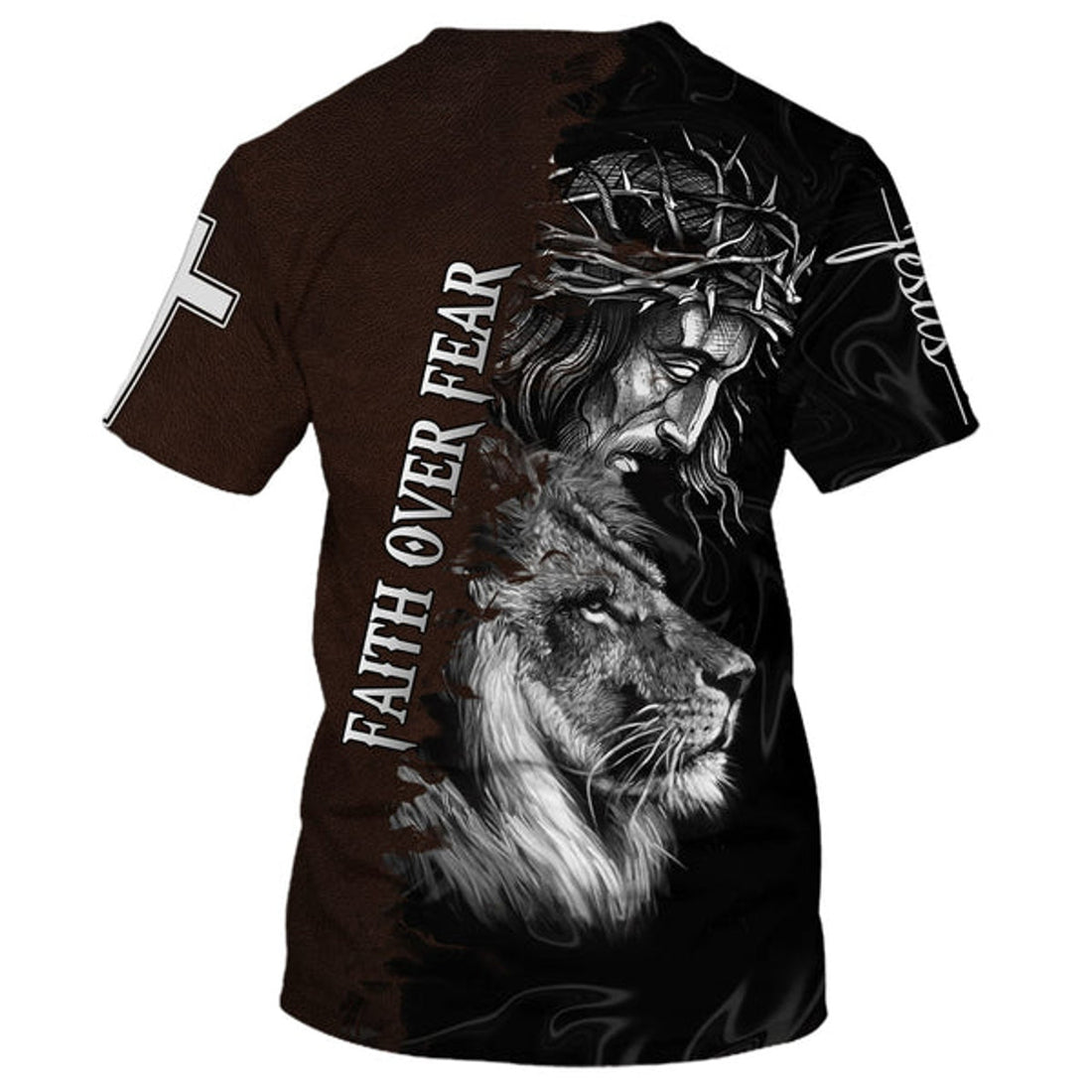 FUNSTUFFPRINT Faith Over Fear Shirts - Jesus And The Lion Of Judah 3D All Over Printed Shirt for Men and Women 3D T-shirt