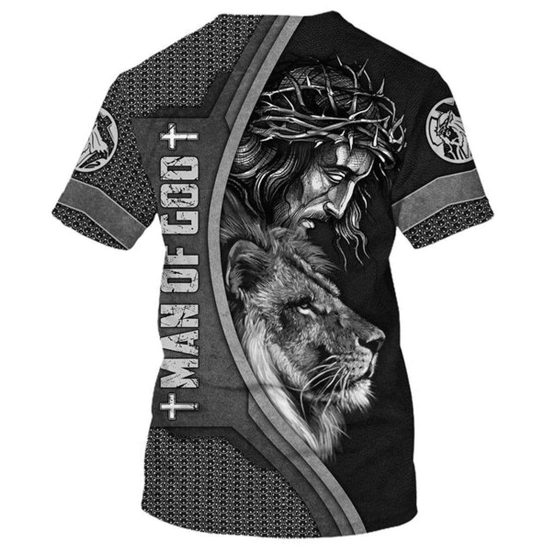 FUNSTUFFPRINT Faith Over Fear Shirts - Jesus Crown Of Thorns And Lion 3D All Over Printed Shirt for Men and Women 3D T-shirt