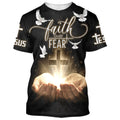 FUNSTUFFPRINT Faith Over Fear Shirts - Open Hands Holding A Cross Christian 3D T-shirt