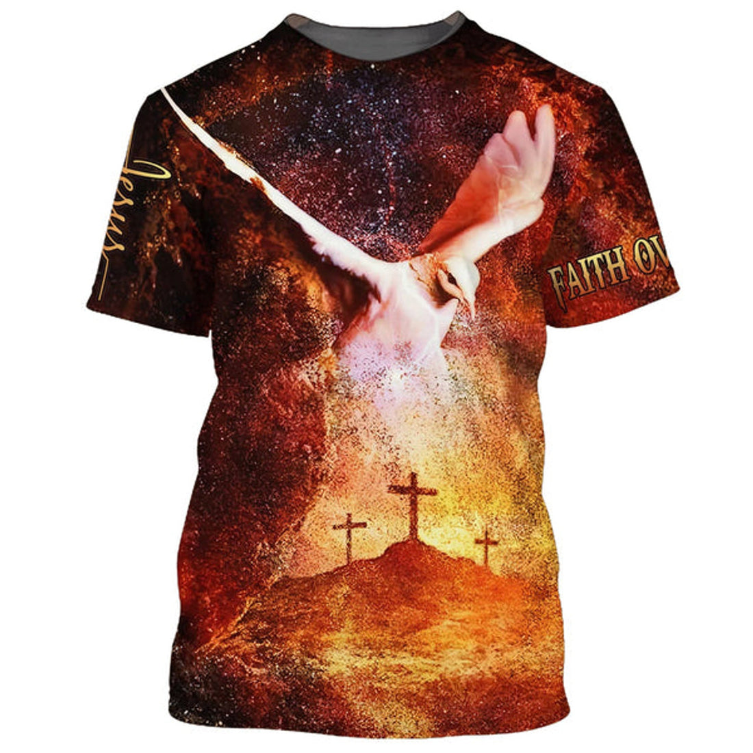 FUNSTUFFPRINT Faith Over Fear White Dove Cross 3D All Over Printed Shirt for Men and Women 3D T-shirt
