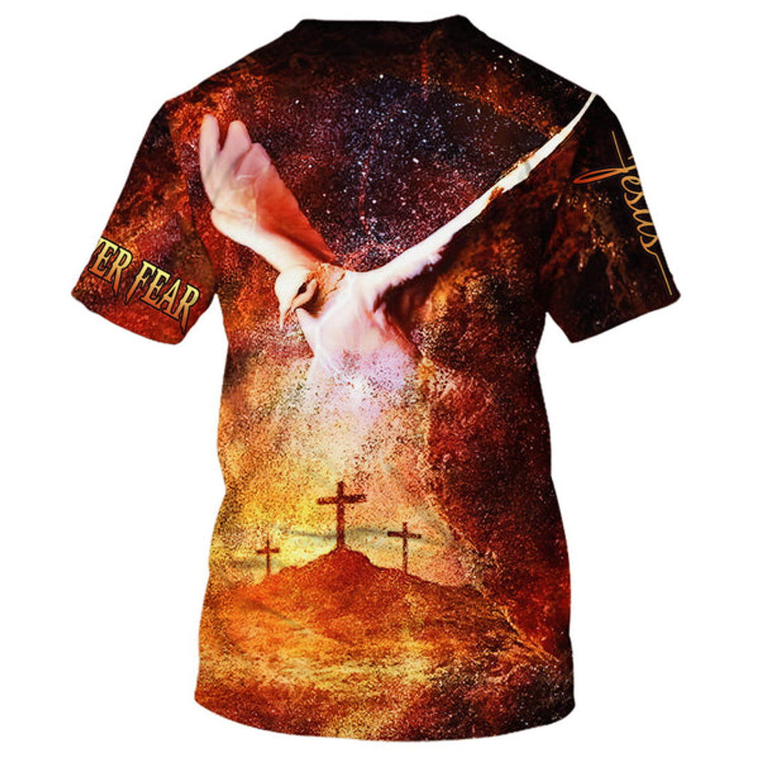 FUNSTUFFPRINT Faith Over Fear White Dove Cross 3D All Over Printed Shirt for Men and Women 3D T-shirt