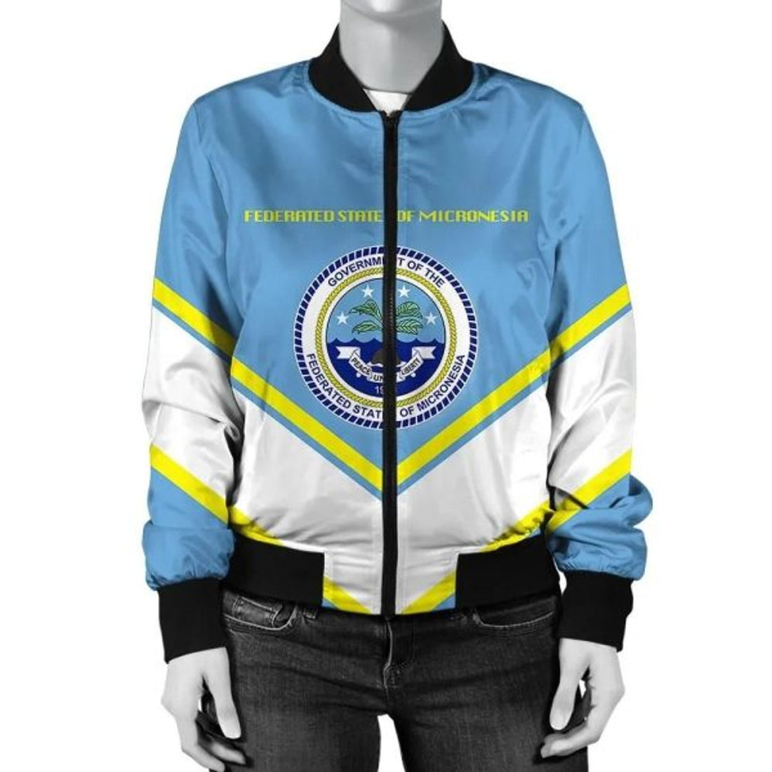 FUNSTUFFPRINT Falkland Islands Coat Of Arms Women Bomber Jacket Lucian Style 3D Bomber Jacket
