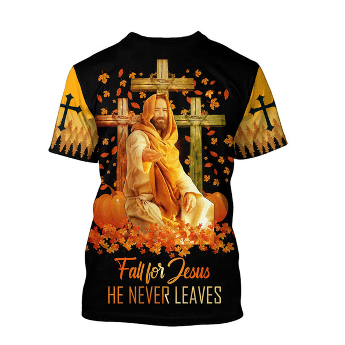 FUNSTUFFPRINT Fall For Jesus He Never Leaves Jesus Unisex Shirts - Christian 3D T-shirt