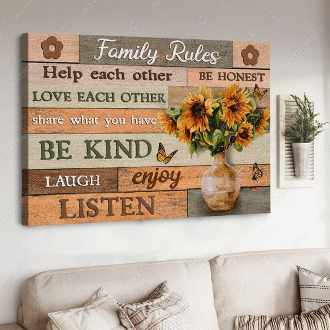 Family Rules, Family Poster, Help Each Other Be Honest Love Eacch Other Share What You Have Be Kind Poster and Canvas