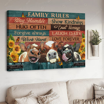 Family Rules, Stay Humble Show Kindness Hug Offten Count Blessing Forgive Always Laugh Daily Poster and Canvas
