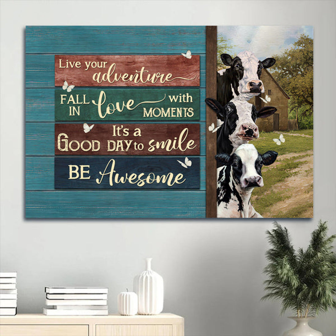 Family Amazing Dairy Cow Green Meadow Gift For Members Family It's A Good Day To Smile Canvas Wall Art - Christian Wall Decor